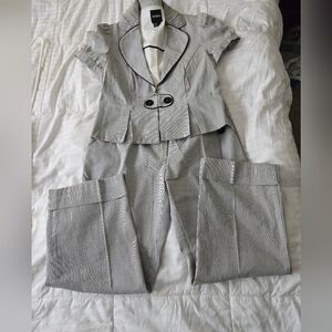 Gray Pinstripe Suit with Black Buttons